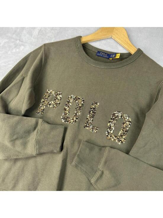 Ralph Lauren Tops - Polo Ralph Lauren Sweatshirt Olive Sequin Logo Crewneck Pullover Women XS Preppy